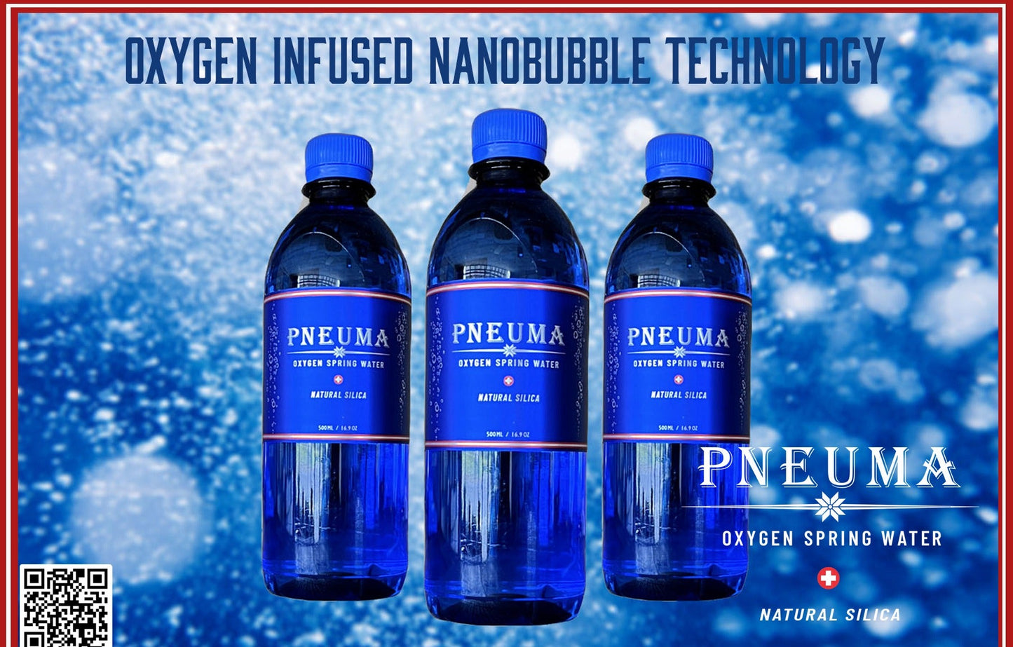 Pneuma High Oxygen Spring Water, three bottles