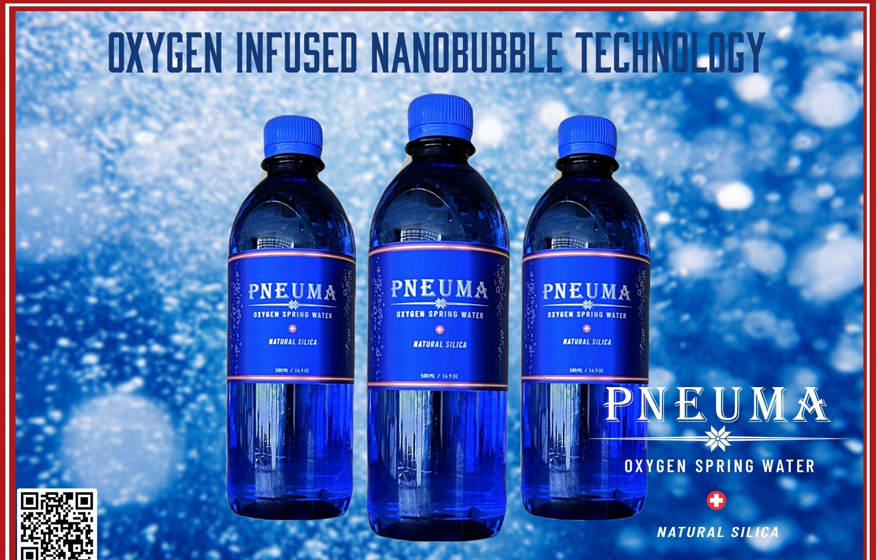 Pneuma High Oxygen Spring Water, three bottles